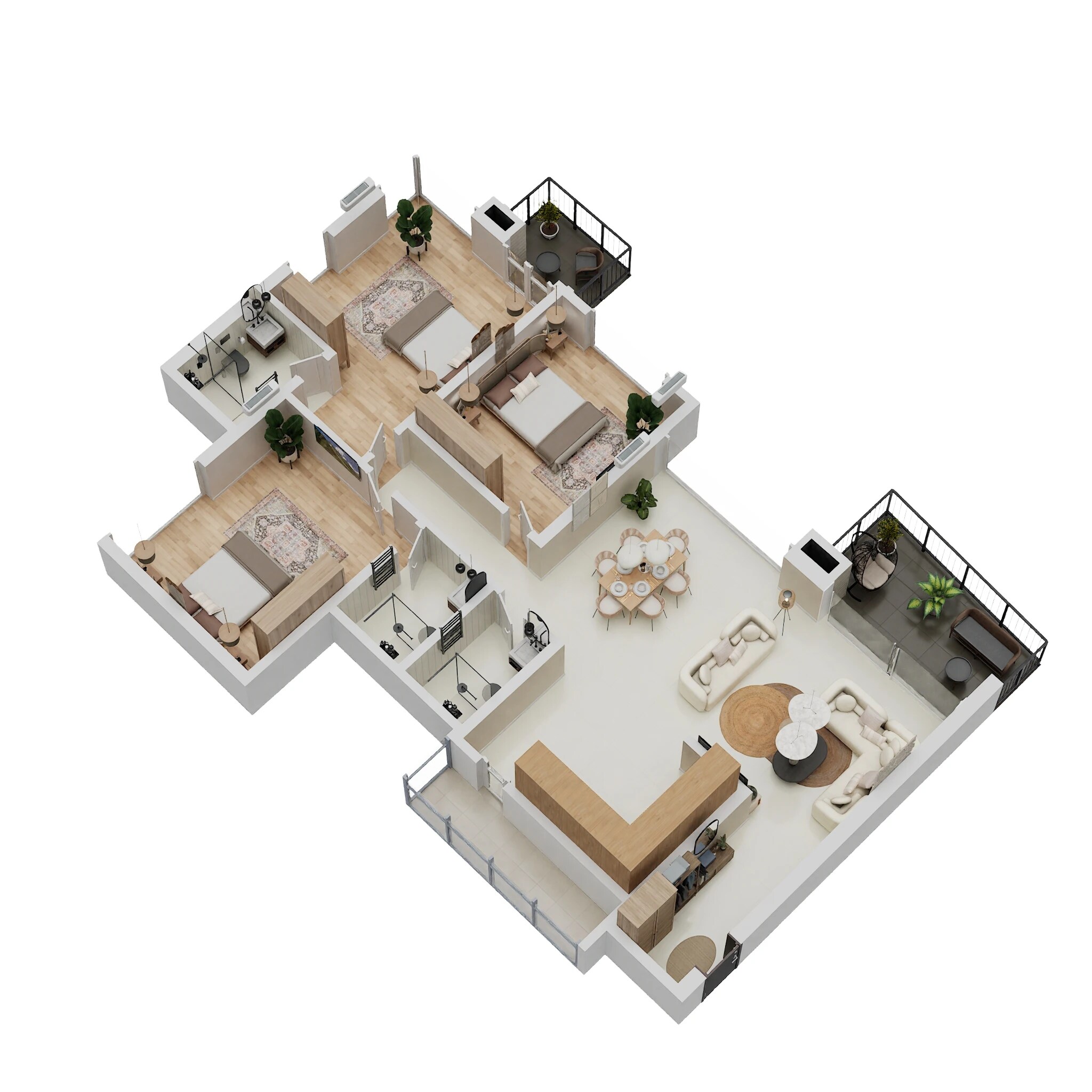Floor plan of 3 BHK Apartment - 1011 sq. ft. in Pharande Puneville, Pune
