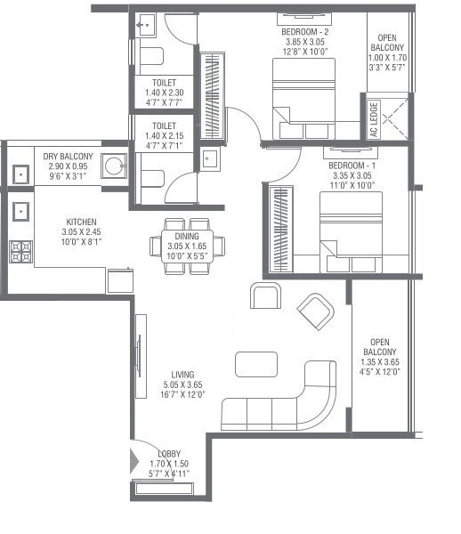 2 BHK 623 Sq. Ft. Apartment