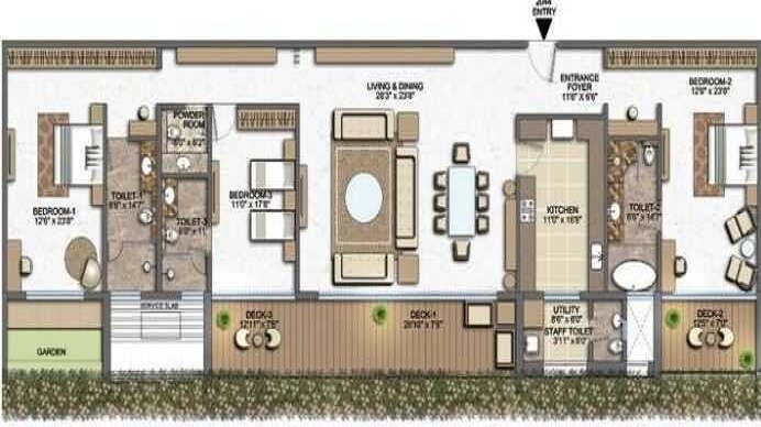Floor plan of 3 BHK 3092 Sq. Ft. Apartment in Phoenix Fountainhead, Pune