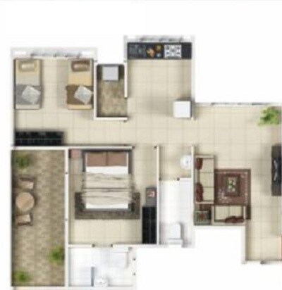 Floor plan of 1 BHK 384 Sq. Ft. Apartment in Phoenix Ribereno, Pune