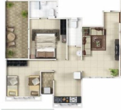 Floor plan of 1 BHK 414 Sq. Ft. Apartment in Phoenix Ribereno, Pune