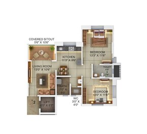 2 BHK 735 Sq. Ft. Apartment in Pinnac River Dale Residency