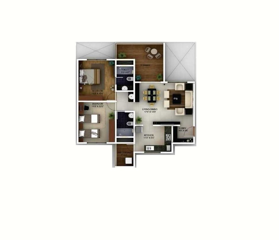 Floor plan of 2 BHK 631 Sq. Ft. Apartment in Pinnacle 9 Sadashiv, Pune