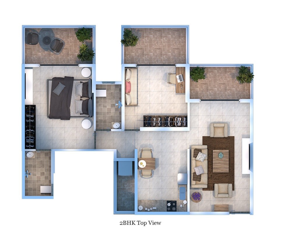 Floor plan of 2 BHK 756 Sq. Ft. Apartment in Pinnacle 9 Sadashiv, Pune
