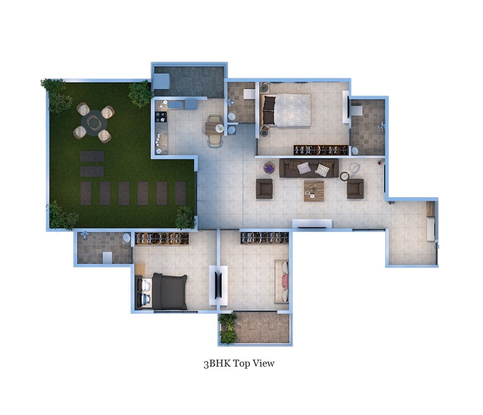 Floor plan of 3 BHK 1162 Sq. Ft. Apartment in Pinnacle 9 Sadashiv, Pune
