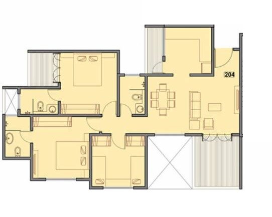 Floor plan of 3 BHK 1114 Sq. Ft. Apartment in Pinnacle Neelanchal, Pune