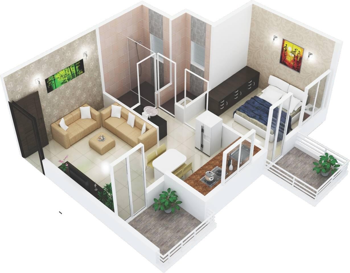Floor plan of 1 BHK 315 Sq. Ft. Apartment in Pioneer Govindbaug, Pune