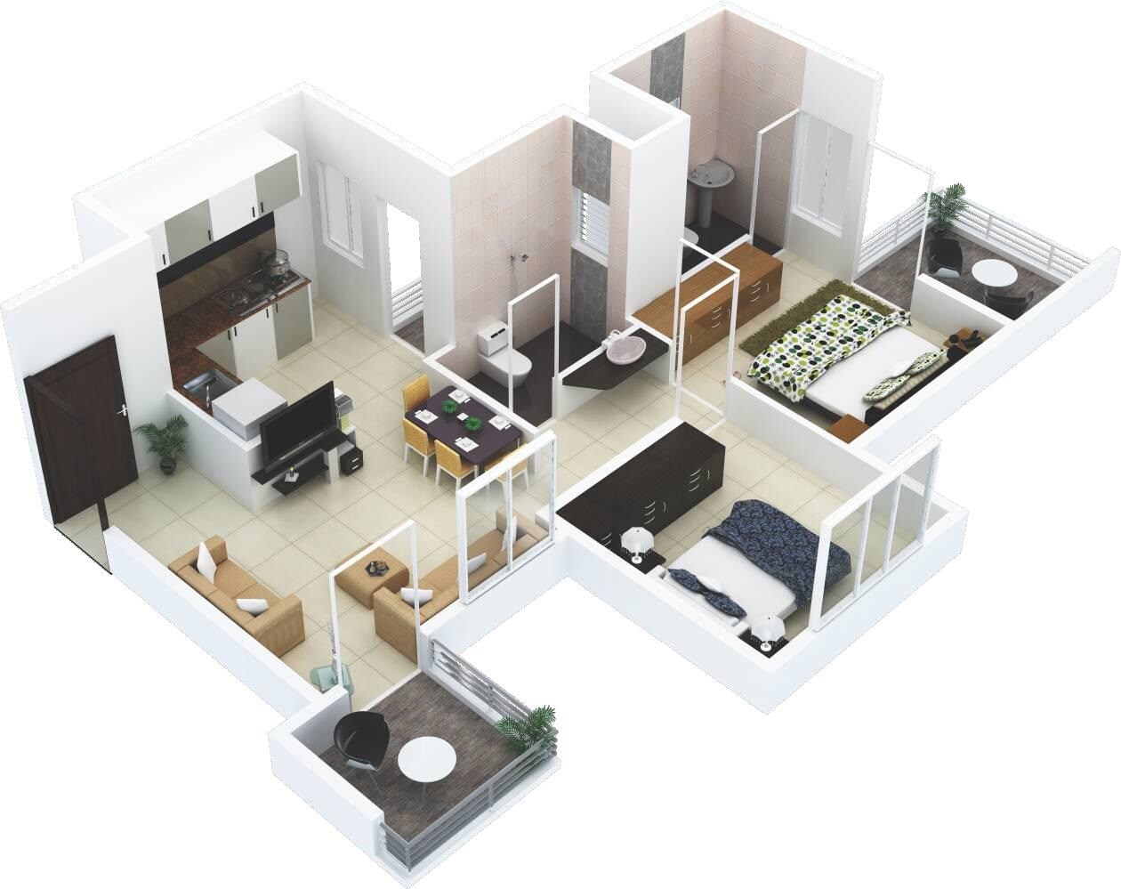 Floor plan of 2 BHK 471 Sq. Ft. Apartment in Pioneer Govindbaug, Pune