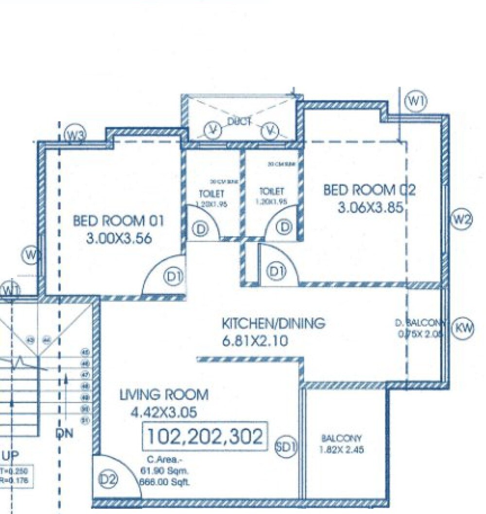 Floor plan of 2 BHK 666 Sq. Ft. Apartment in Pioneer Revati, Pune