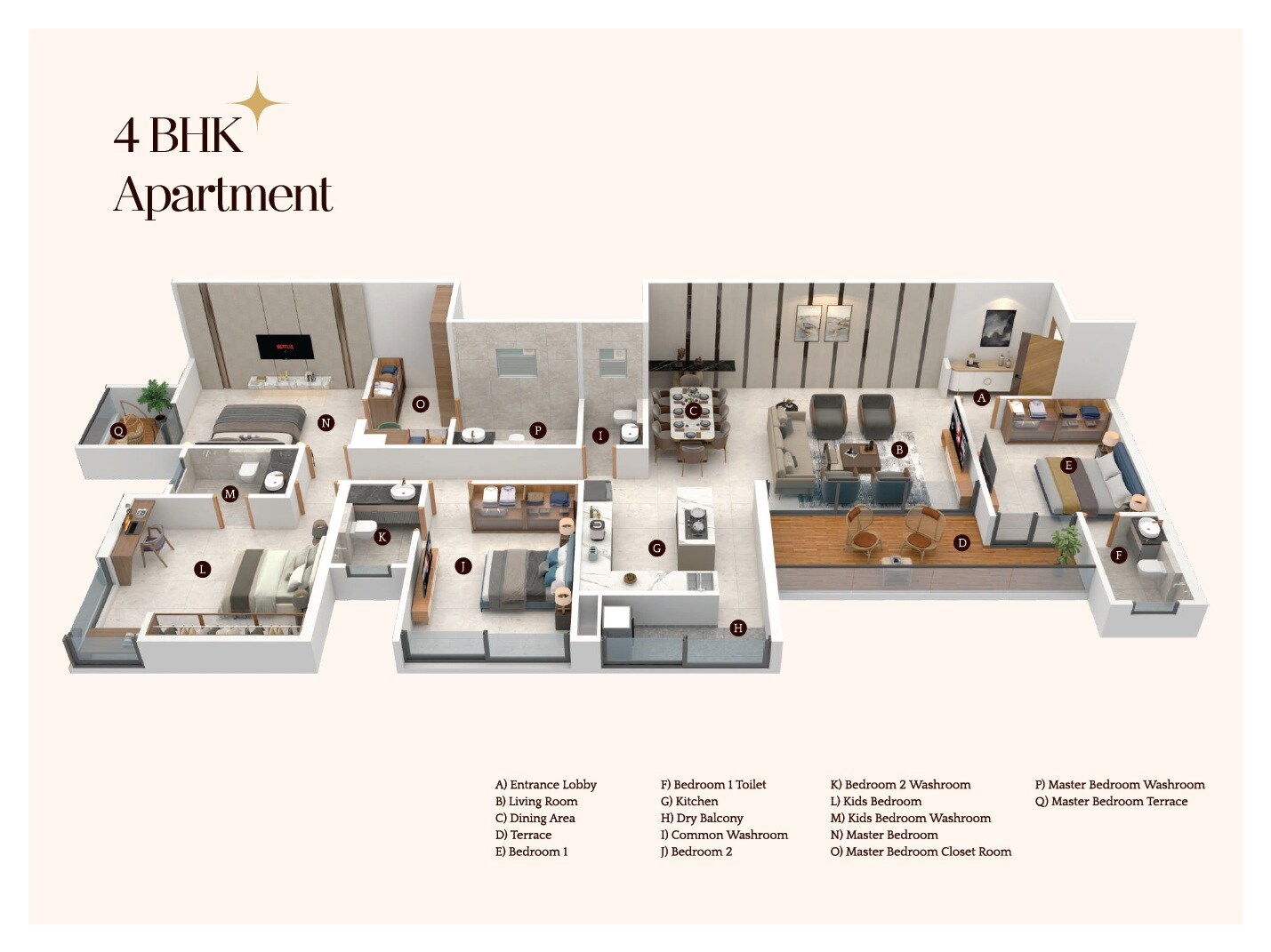 Floor plan of 4 BHK 1815 Sq. Ft. Apartment in PK Canopus, Pune