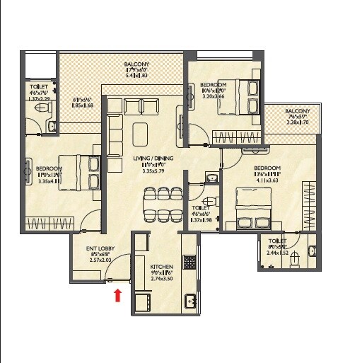 3 BHK 1160 Sq. Ft. Apartment