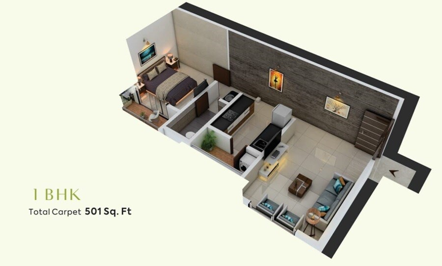 Floor plan of 1 BHK 501 Sq. Ft. Apartment in Platinum Abhiaayu Heights, Pune