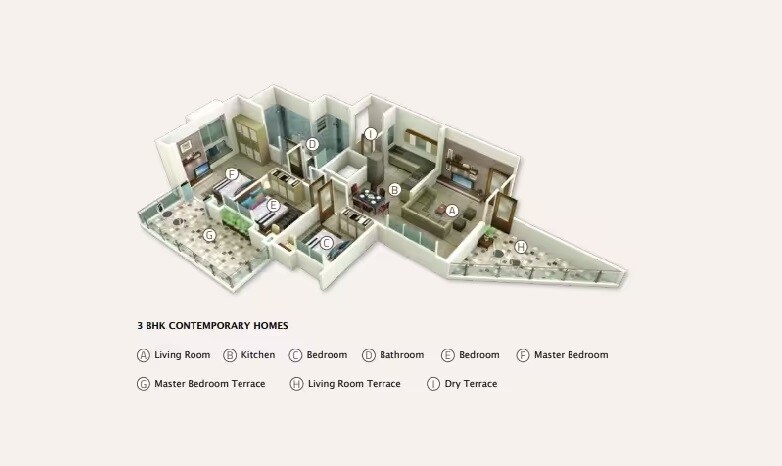 Floor plan of 3 BHK 1084 Sq. Ft. Apartment in Platinum Glory, Pune