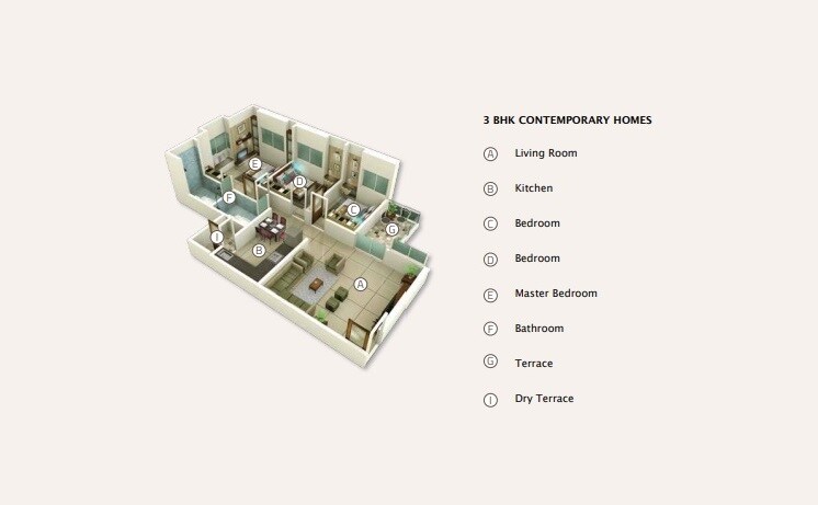 Floor plan of 3 BHK 894 Sq. Ft. Apartment in Platinum Glory, Pune