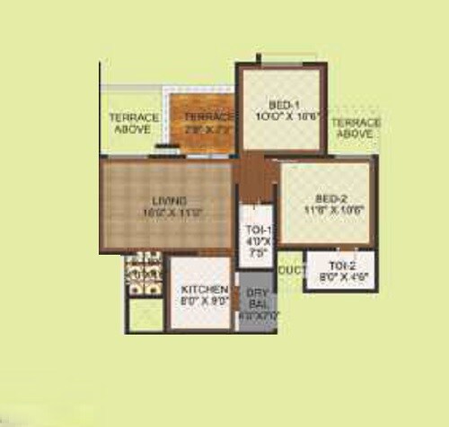 Floor plan of 2 BHK 539 Sq. Ft. Apartment in Platinum Grassland, Pune