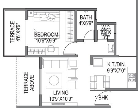 Floor plan of 1 BHK 414 Sq. Ft. Apartment in Platinum Park, Pune