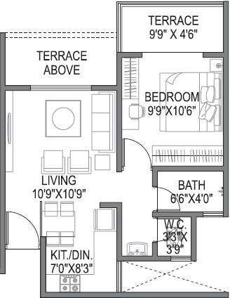 Floor plan of 1 BHK 505 Sq. Ft. Apartment in Platinum Park, Pune