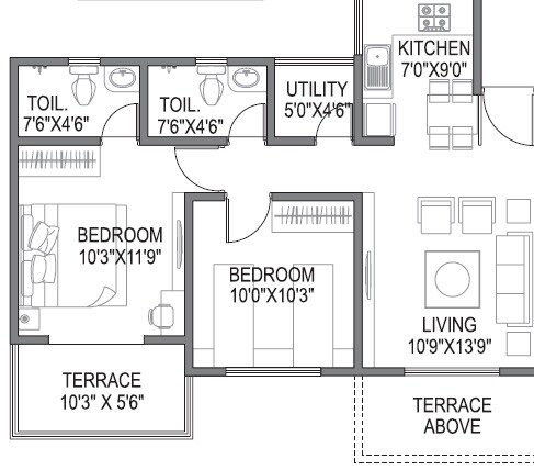 Floor plan of 2 BHK 663 Sq. Ft. Apartment in Platinum Park, Pune