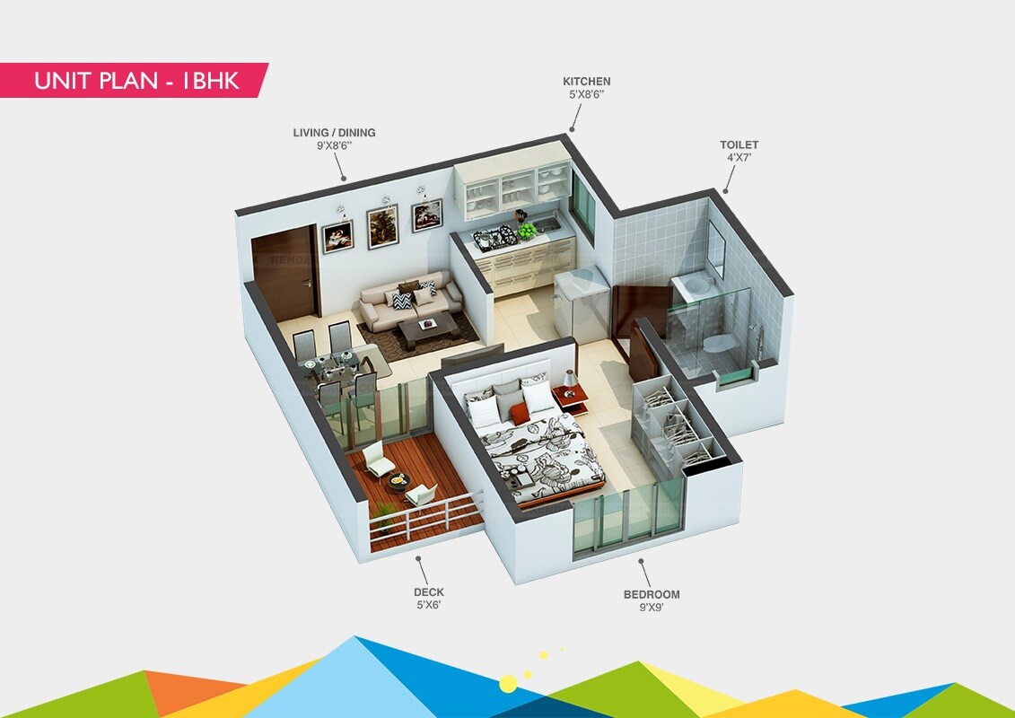Floor plan of 1 BHK 217 Sq. Ft. Apartment in Playtor Rajgurunagar, Pune
