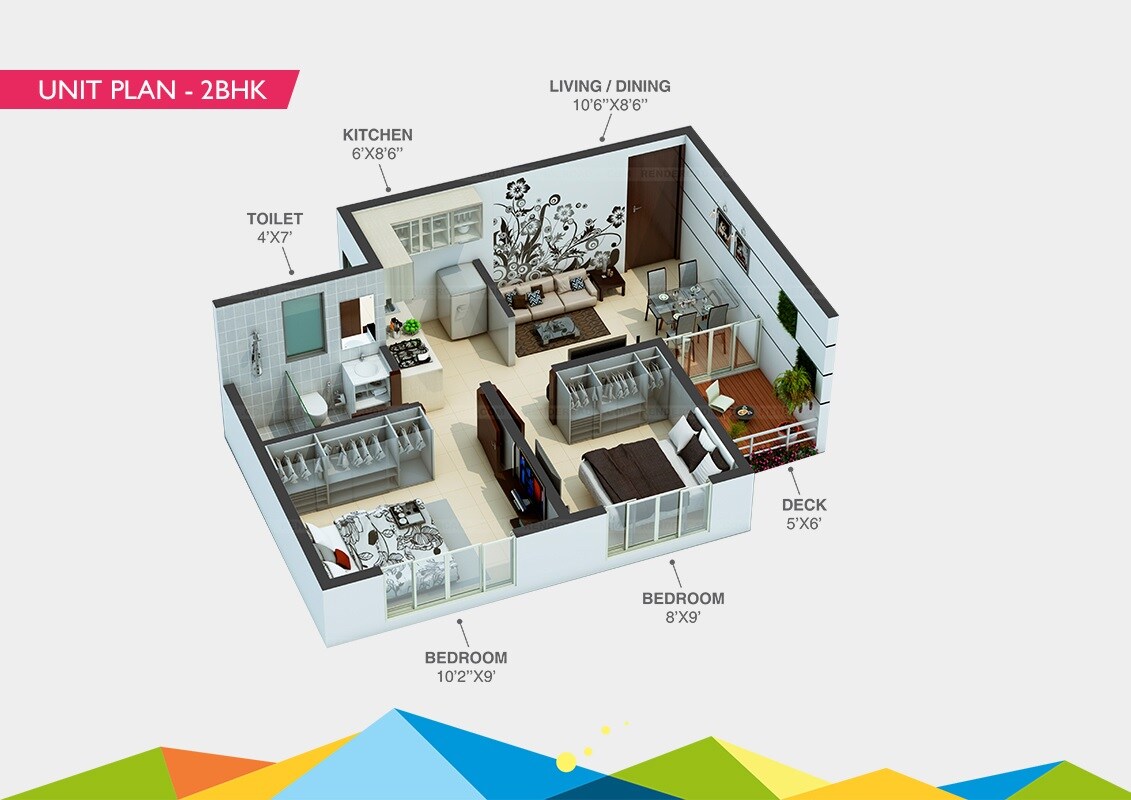 Floor plan of 2 BHK 346 Sq. Ft. Apartment in Playtor Rajgurunagar, Pune