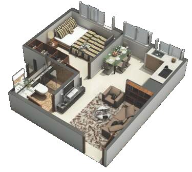 Floor plan of 1 BHK 222 Sq. Ft. Apartment in Playtor Ranjangaon, Pune
