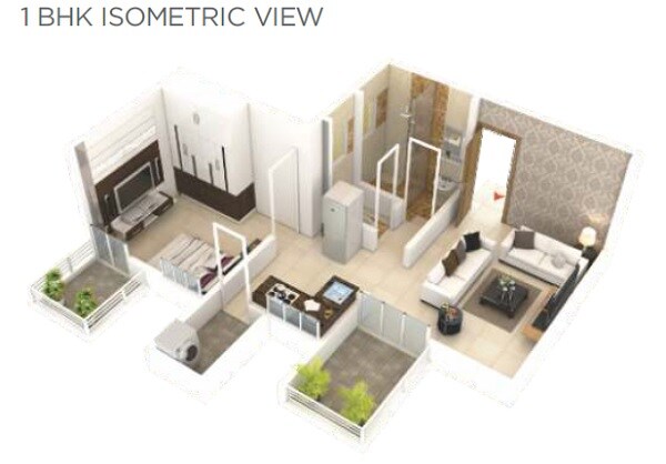 Floor plan of 1 BHK 412 Sq. Ft. Apartment in PM Oak View Residency, Pune