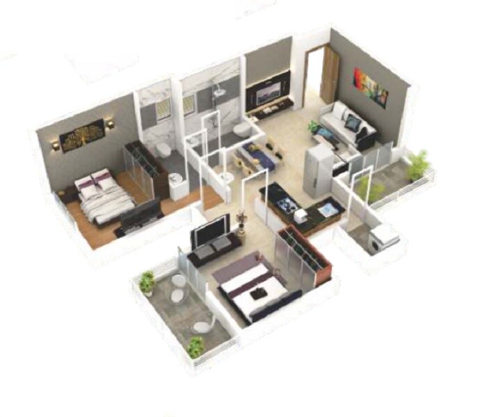 Floor plan of 2 BHK 484 Sq. Ft. Apartment in PM Oak View Residency, Pune