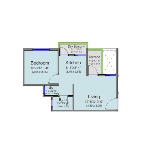 Floor plan of 1 BHK 346 Sq. Ft. Apartment in Pokar Laxmi Homes, Pune