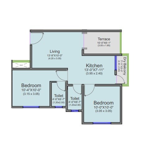 Floor plan of 2 BHK 526 Sq. Ft. Apartment in Pokar Laxmi Homes, Pune