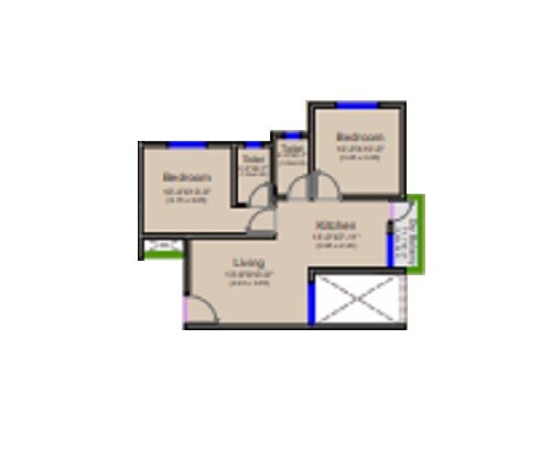Floor plan of 2 BHK 555 Sq. Ft. Apartment in Pokar Laxmi Homes, Pune