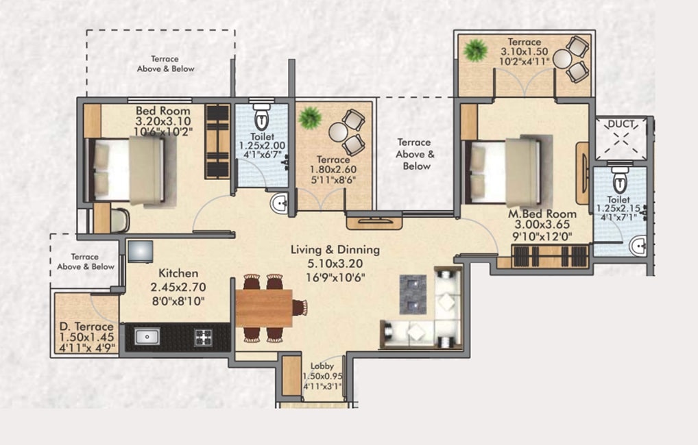Floor plan of 2 BHK 802 Sq. Ft. Apartment in Polite Bhalchandra Vihar, Pune