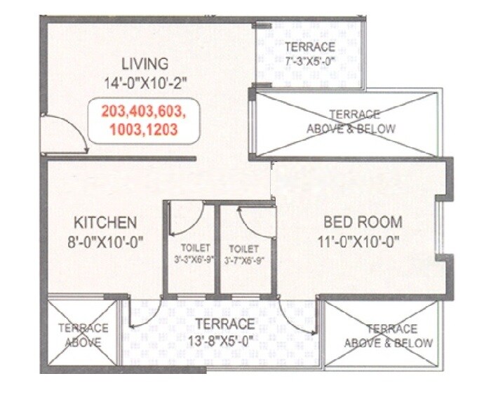 Floor plan of 1 BHK 678 Sq. Ft. Apartment in Polite Harmony, Pune