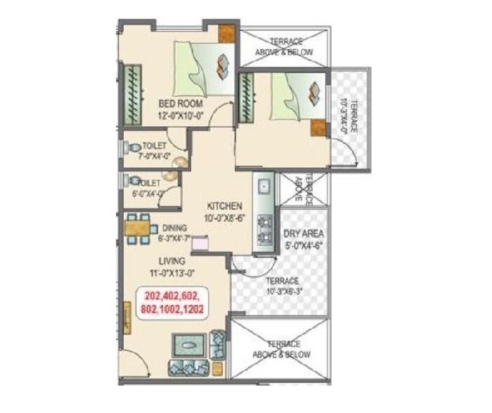 Floor plan of 2 BHK 804 Sq. Ft. Apartment in Polite Harmony, Pune