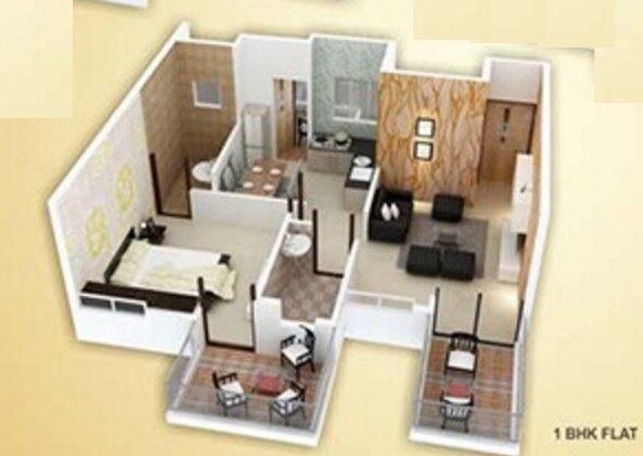 Floor plan of 1 BHK 675 Sq. Ft. Apartment in Polite Paradise, Pune