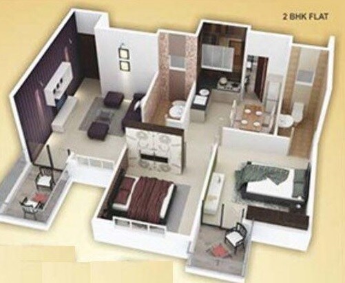 Floor plan of 2 BHK 934 Sq. Ft. Apartment in Polite Paradise, Pune