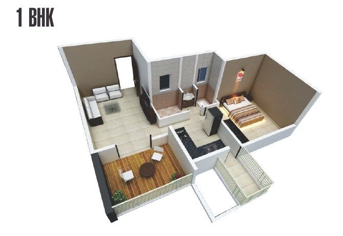 Floor plan of 1 BHK 377 Sq. Ft. Apartment in Polite Shree Ganesh Tower, Pune