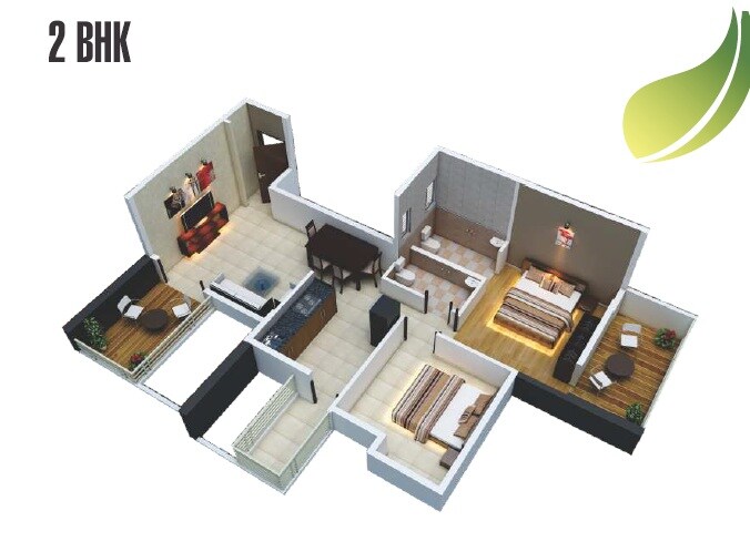 Floor plan of 2 BHK 524 Sq. Ft. Apartment in Polite Shree Ganesh Tower, Pune