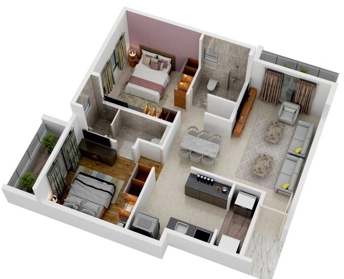 Floor plan of 2 BHK Apartment - 755 sq. ft. in Poorva Lake Shine, Pune