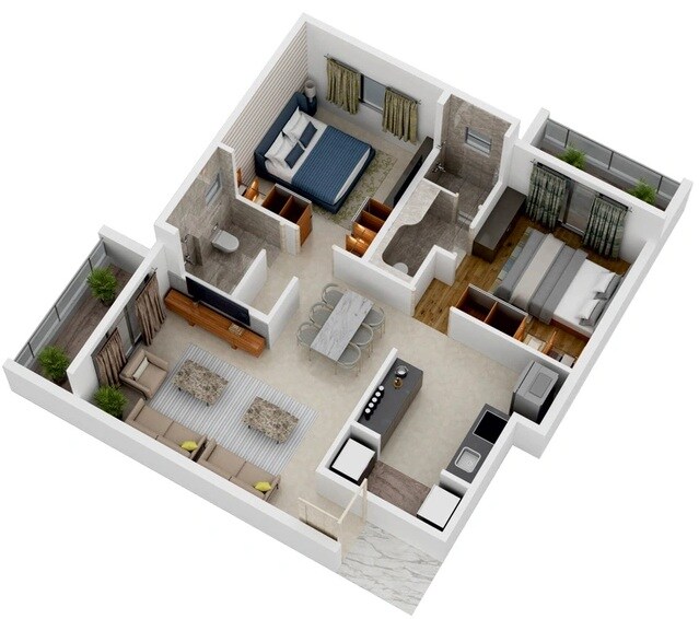 Floor plan of 2 BHK Apartment - 777 sq. ft. in Poorva Lake Shine, Pune