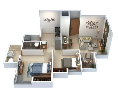 Floor plan of 2 BHK 682 Sq. Ft. Apartment in Porwal Parklane Urbanjoy, Pune