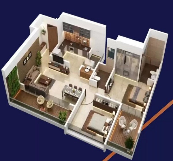 Floor plan of 2 BHK 776 Sq. Ft. Apartment in Prabhas The Sky Tower, Pune