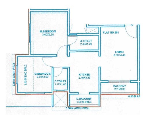 Floor plan of 2 BHK Apartment - 404 sq. ft. in Prabhavi Arcade, Pune