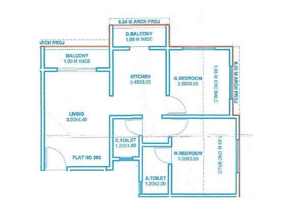 Floor plan of 2 BHK Apartment - 533 sq. ft. in Prabhavi Arcade, Pune