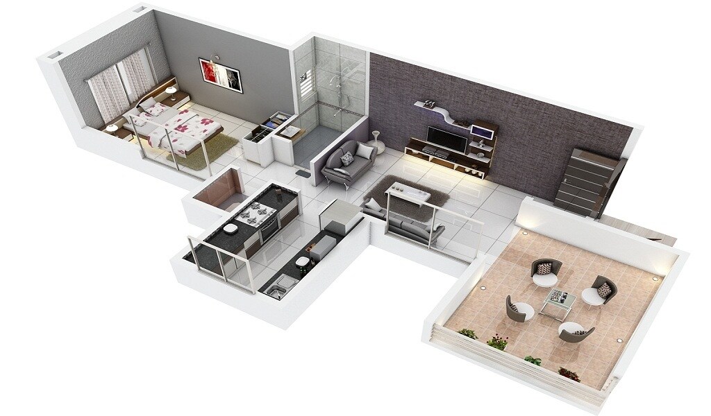 Floor plan of 1 BHK 596 Sq. Ft. Apartment in Pradnyaraj Lotus, Pune