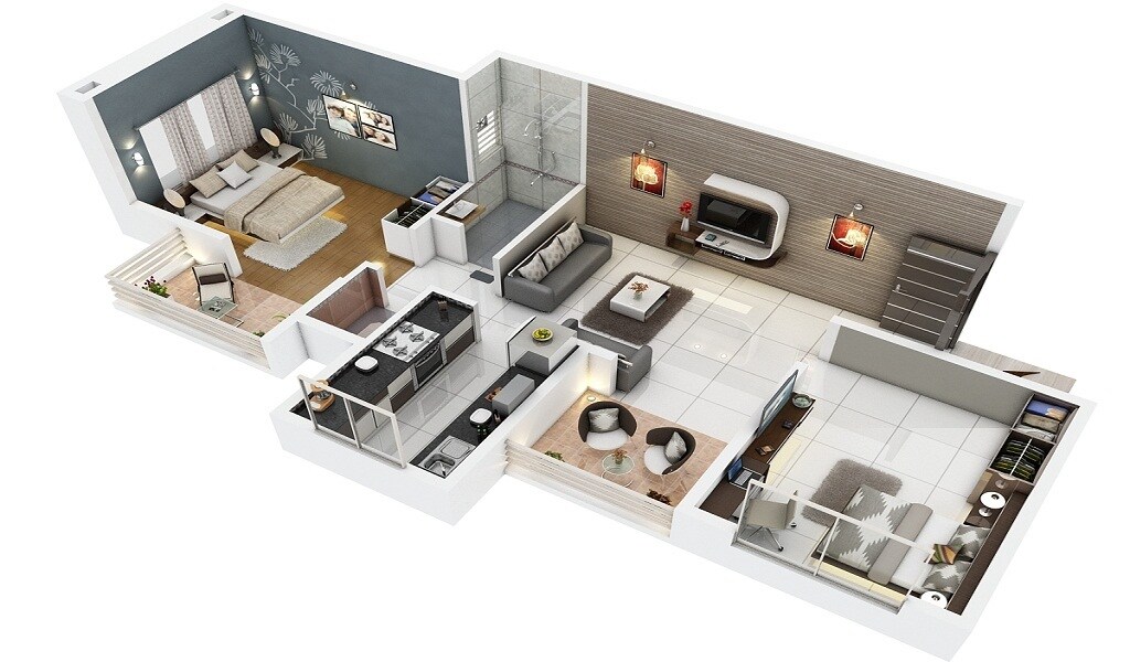 Floor plan of 2 BHK 668 Sq. Ft. Apartment in Pradnyaraj Lotus, Pune