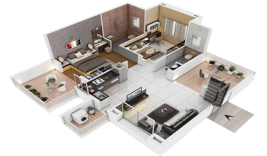 Floor plan of 2 BHK 805 Sq. Ft. Apartment in Pradnyaraj Lotus, Pune