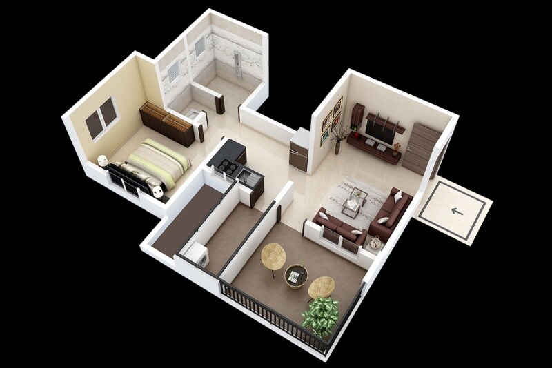 Floor plan of 1 BHK 342 Sq. Ft. Apartment in Pragati Aarambh Residency, Pune