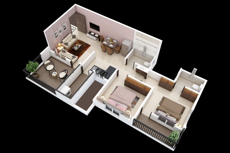Floor plan of 2 BHK 522 Sq. Ft. Apartment in Pragati Aarambh Residency, Pune
