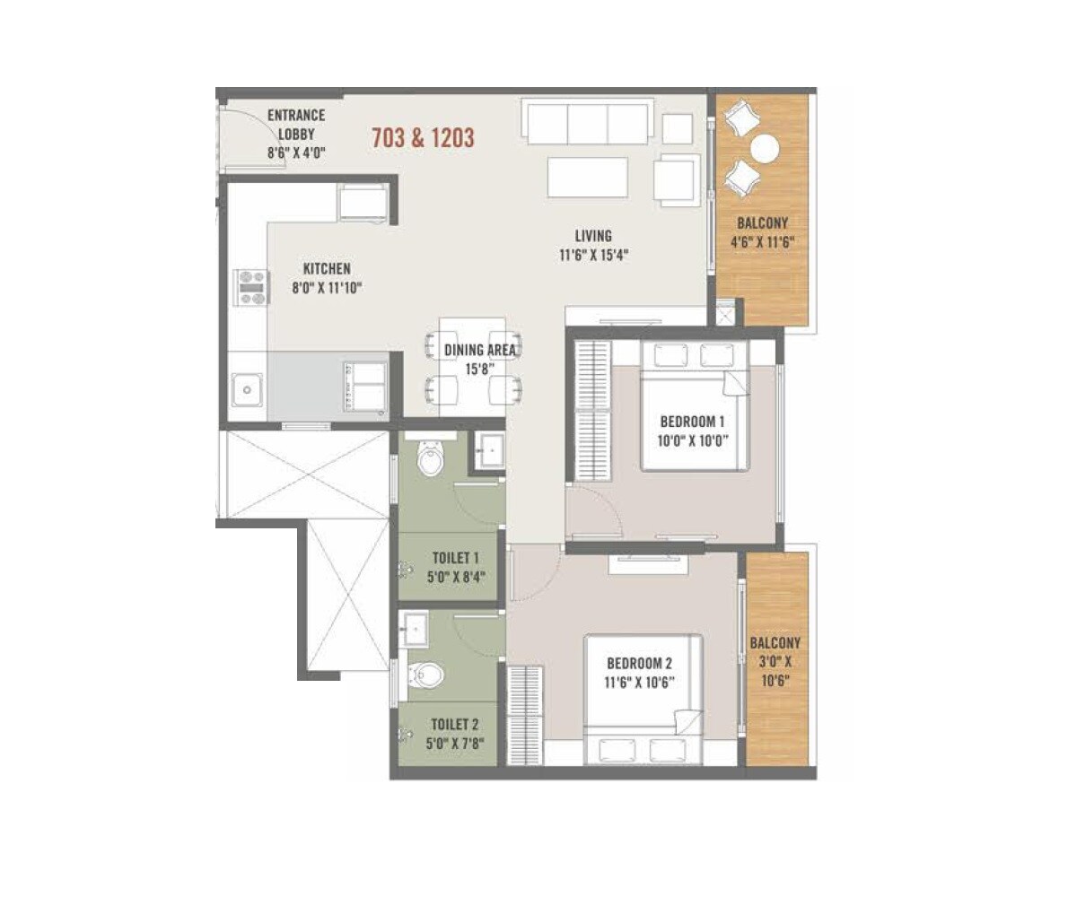 2 BHK 787 Sq. Ft. Apartment