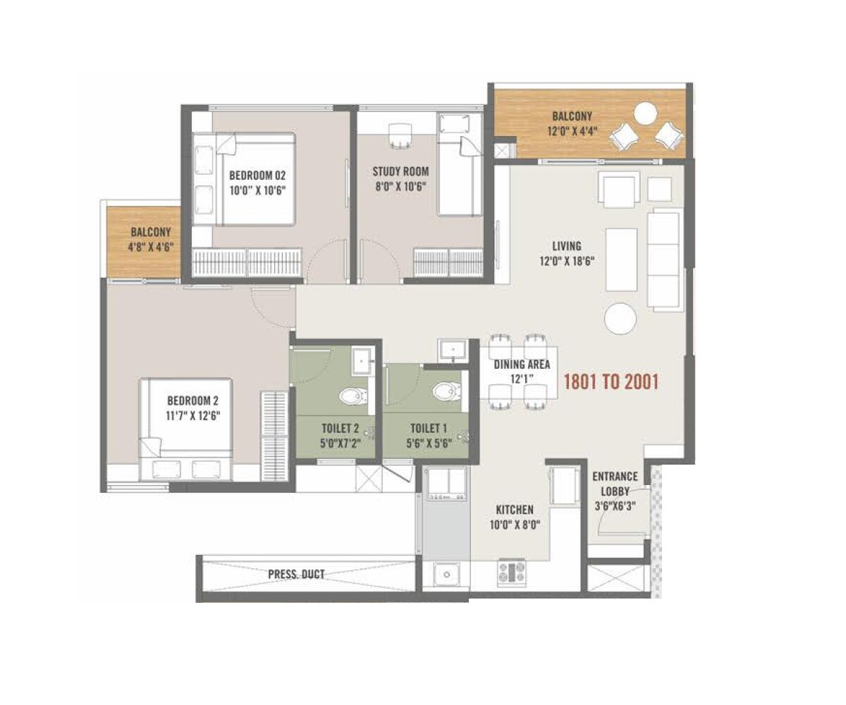 2 BHK 912 Sq. Ft. Apartment